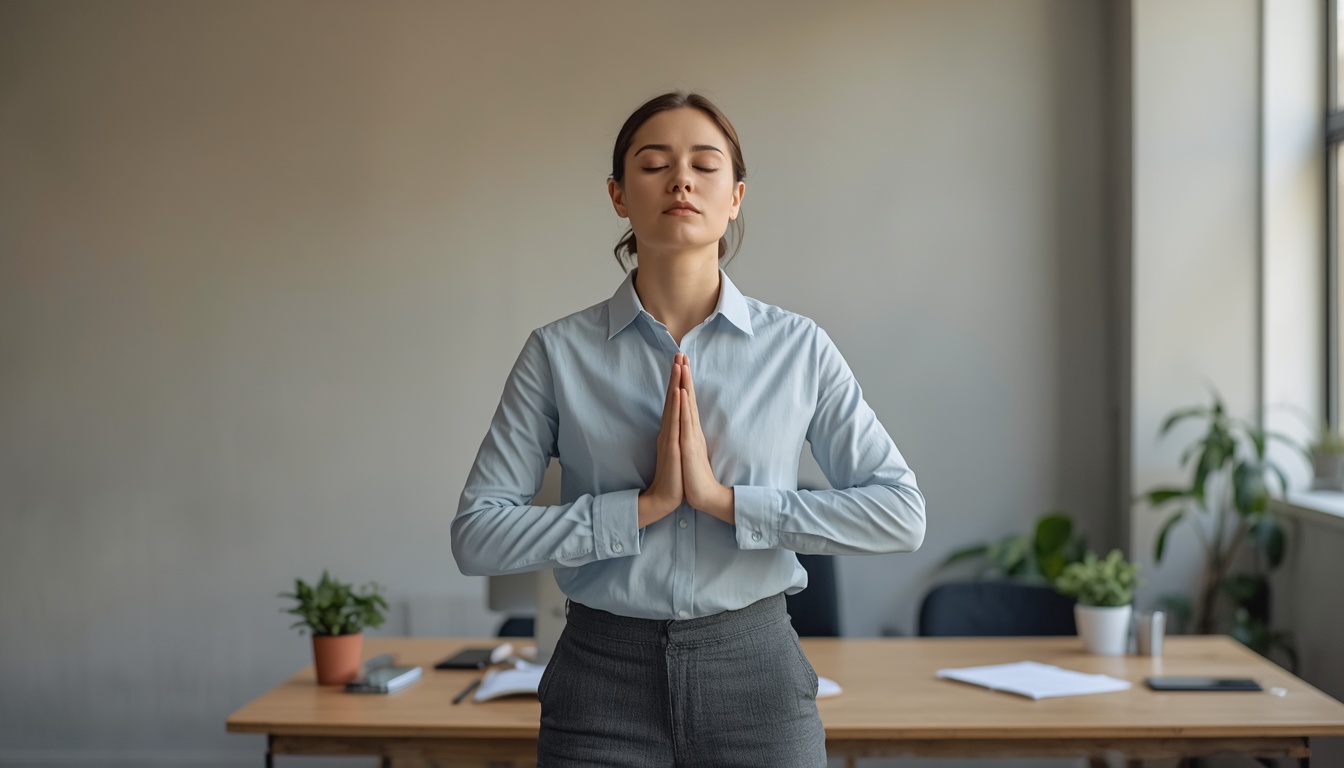 Office worker taking a mindful stretch pause